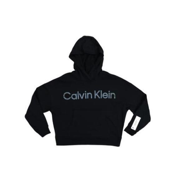 Calvin Klein Metallic Logo Cropped Hooded Women's Sweatshirt 11673 - Picture 1 of 2